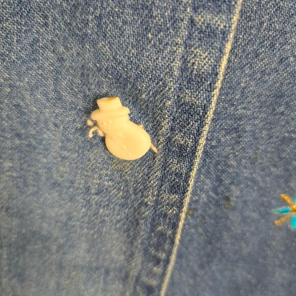 New Directions Blue Denim  Jacket Shirt Snowman Shacket Christmas Embroidery L - Picture 12 of 14